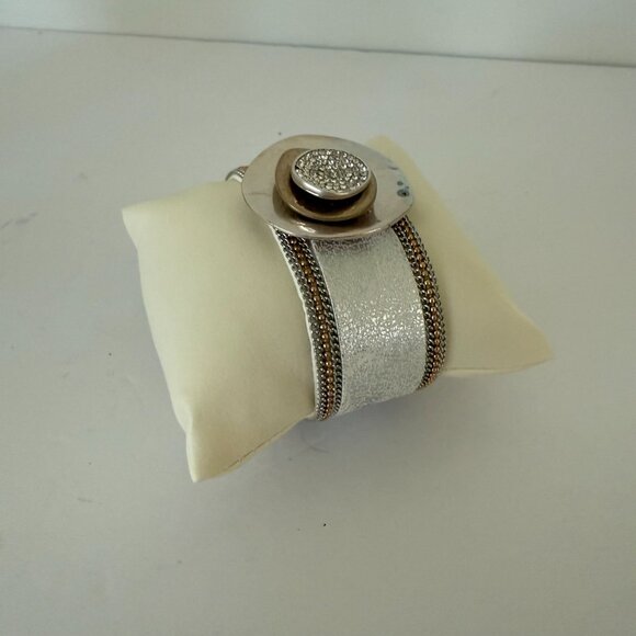 Silver Tone Soft Bracelet With Rhinestone Accent Magnetic Clasp - Picture 2 of 5